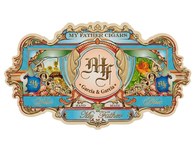 Thiết kế tem nhãn dải band xi ga My Father Blue tông màu xanh Royal Blue quý phái